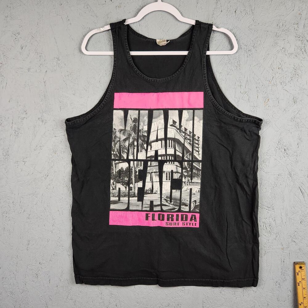 Vintage Miami Beach Shirt Mens XL Black Florida Surf Style Tank 90s Graphic Y2K